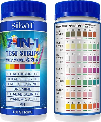 MXCZBSM 7 in 1 Pool Water Testing Kit,150 Strips Pool and Spa Test for pH for pH, Total Chlorine, Total Alkalinity, Hardness, Free Chlorine, Bromine, Cyanurlc Acid