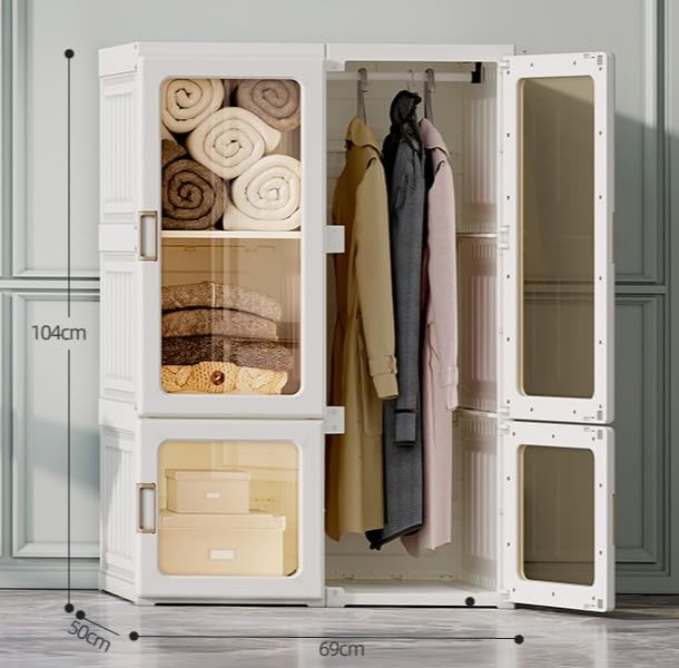 Image of ANTBOX Foldable Plastic Kids Wardrobe Organizer | Collapsible Wardrobe for Kids with 4 Doors, 3 Compartments, and 1 Hanger Rod |Portable Wardrobe, Foldable Almirah, Plastic Cupboard