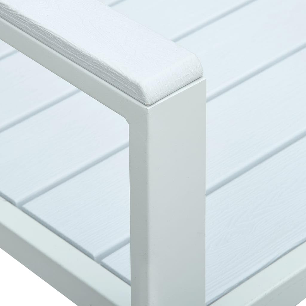 vidaXL Panchina da Giardino Aspetto Legno Leggera Robusta Elegante Rustica Panca Esterno 120 cm in Plastica HDPE Bianca Telaio Acciaio