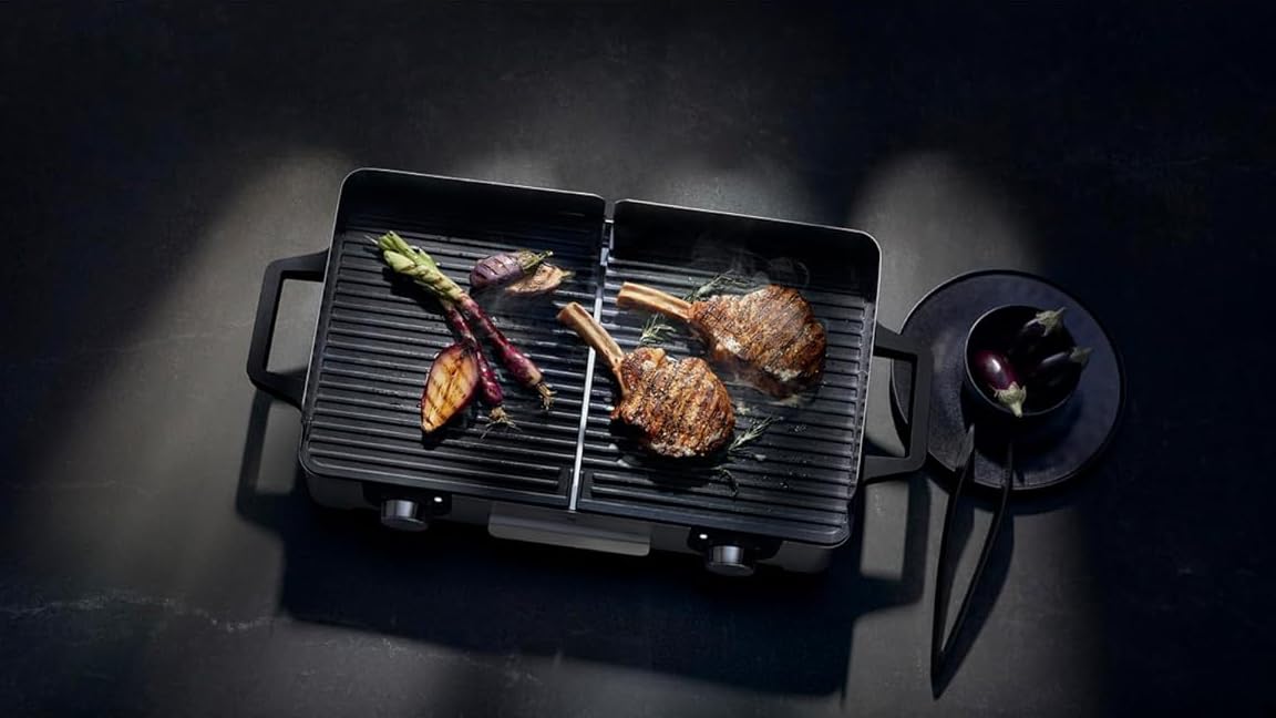WMF Lono Master-Grill Elektrogrill 2400W 50x28 cm Edelstahl matt Tischgrill mit Windschutz