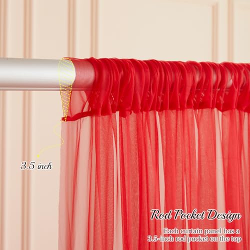 10x10ft Red Tulle Backdrop Curtain with Lights String for Parties, Sheer Photo Backdrop Curtains for Valentines Wedding Baby Shower Birthday Party Photo Shoot Decorations by PARTISKY - Image 6