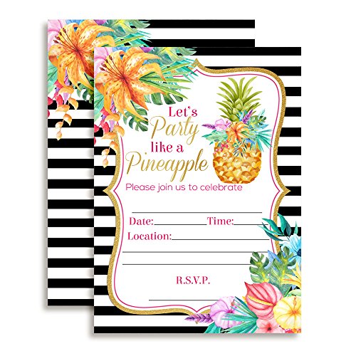 Invitations fête d'anniversaire ananas tropical Amandacreation avec 20 cartes et enveloppes