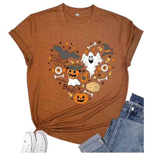 Women's Halloween Shirt: Love Art Patterns Halloween Party T-Shirt Crewneck Short Sleeve