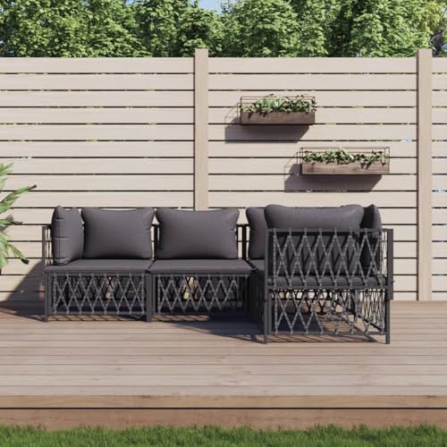 Salon de jardin acier résistant anthracite ensemble de salon 4 pcs - 3