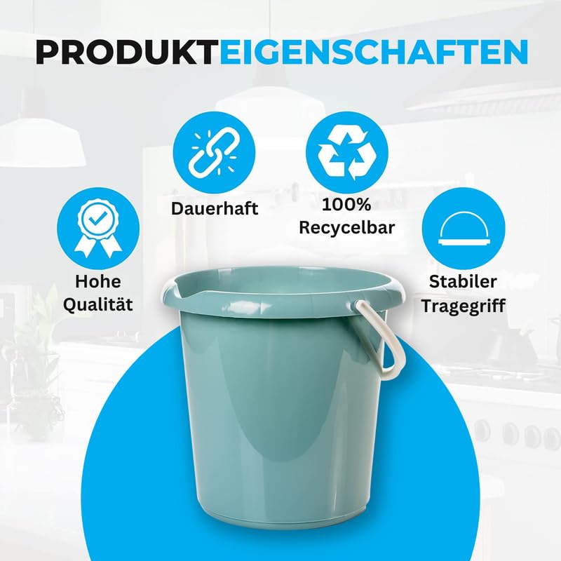Lot De 3 Seaux Avec Couvercle - 10 Litres - Vert Et Bleu - Usage Alimentaire - Fabriqué En UE - Pour Maison, Jardin, Nettoyage