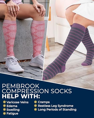 Image of Pembrook Light Compression Socks for Women - 3 Pairs | 8-15 mmHg Cotton Compression Socks for Pregnancy, Knee High Comfort