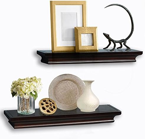 AHDECOR Wall Mounted Floating Shelves Display Storage Shelves, Wall Shelf for Home and Office Decoration, Espresso Finish, 4 inch Deep, Set of 2