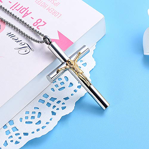 Oinsi Jesus Cross Cremation Keepsake Urn Pendant Necklace for Ashes Funeral Casket Jewelry3