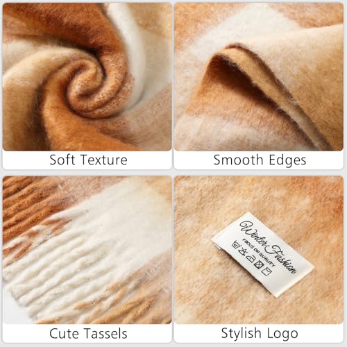 Clothirily Womens Mohair Winter Scarf, Warm Scarfs for Women, Soft Cashmere Feel Women Scarf, Long Plaid Scarves, Thick Winter Pashmina Shawls Wraps
