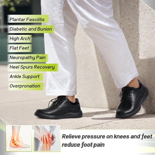 OrthoComfoot Men's Orthopedic Leather Dress Walking Shoes: Comfortable Plantar Fasciitis Fashion Sneakers with Arch Support, Casual Flat Feet Business Work Shoes for Foot and Heel Pain Relief4