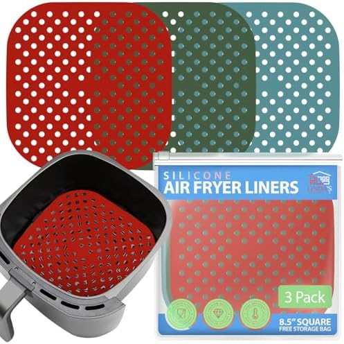 Reusable Square Silicone Air Fryer Liners (8.5 Inch, 3 Pack)...