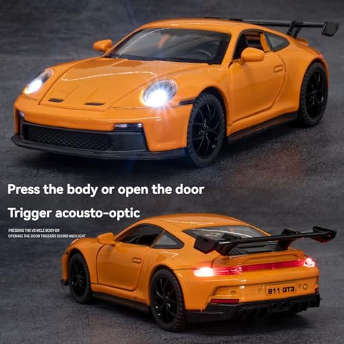 Image of 1 /32 Porche 911 GT3 RS Sport Model Luxury Car Toy Metal Pull Back Diecast Car with Openable Door and Sound Light, Gifts Toys for Kids【 Red 】
