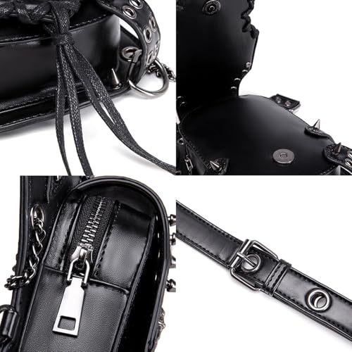 Sac randonnée chaîne pack punk cuir véritable ajustable taille unique - 6