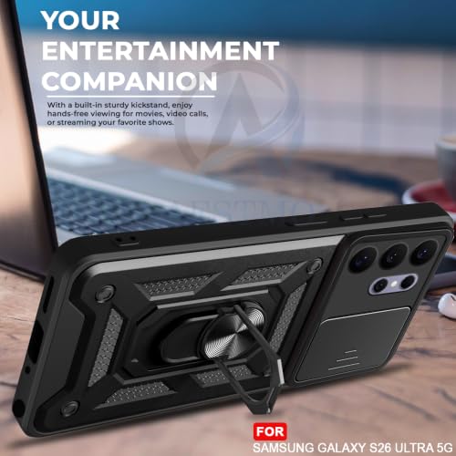 Image of AESTMO Tough Armor Samsung Galaxy S26 Ultra 5G Bumper Back Case Cover | Ring Holder & Sliding Camera Shield Cover | 360 Degree Protection Back Case Cover for Samsung Galaxy S26 Ultra 5G (Black)