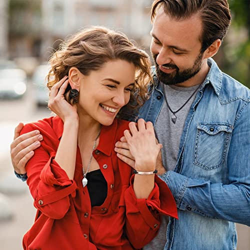 Long Tiantian 4Pcs Couple Necklace Bracelet Set Matching Bracelets For Couples Matching Necklaces For Bf And Gf Couple Gift For Her Boyfriend Necklace For Him Valentine's Day Gift(Style I) #TOP4