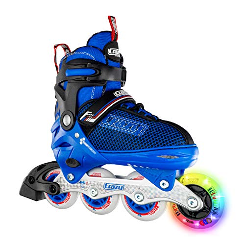 Crazy Skates Adjustable Inline Skates with Light Up Wheels - Blue Small (Sizes Jr11-1)