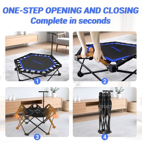 HXD-ERGO 42" Foldable Mini Rebounder Trampoline, Home Fitness Trampoline for Adults, Indoor Exercise Jumper, No Installation Required and Portable, Black-Blue - Image 2