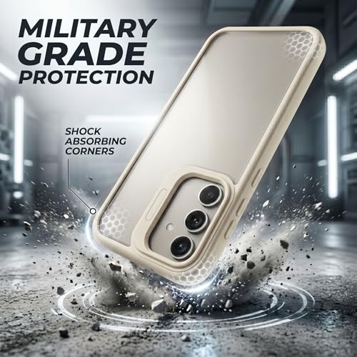 Image of amazon basics Frosted Matte Case for Samsung Galaxy A55 5G | Built-in Flip-Out Camera Lens Stand | Translucent Back with Contrast White Bumper | Shockproof Protective Cover with Foldable Kickstand