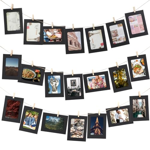 20 marcos de fotos de papel de 4 x 6 pulgadas para decoración personalizada, marco de fotos de papel fácil de instalar, exhibición de fotos con clips de madera y cuerdas, pancarta de fotos para el