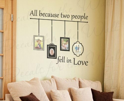 Family Frame Mural Wall Decal - All Because Two People Fell in Love - Large Vinyl Art Quote Lettering Sticker Graphic Decor Decoration Sign