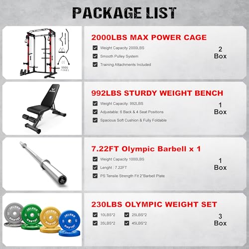 Image of JELENS C21 Power Cage, 2000LBS Multi-Function Power Rack with Independent Dual Pulley System, All-in-One Squat Rack for Cable Crossover, Home Gym Workout Machine