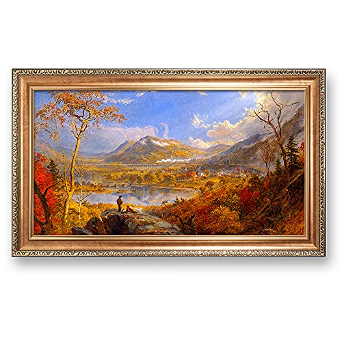 Starrucca Viaduct,Pennsylvania 1865 The World Classic Art Reproductions, Giclee Prints Framed Wall Art for Home Decor,Image Size:30x16 inches,Luxurious Gold Embossing Framed Size:34.5x20.5 inchs