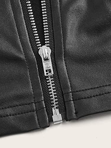 Women's Plus Size Zip Up PU Leather Wide Strap Crop Cami Top Sleeveless Slim Fit Tank Top4