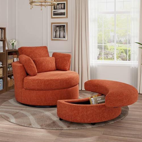 Sillón giratorio cómodo naranja espuma madera miniatura 6