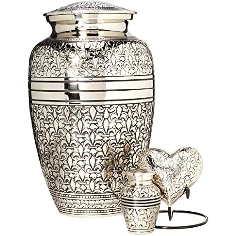 Urnsdirect2U Silver Fleur De Lis Set Decorative-urns Cover