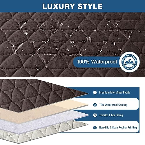 Image of TAOCOCO 100% Waterproof Recliner Chair Covers, Non Slip Recliner Covers that Stay in Place, One-Piece Washable Reclining Chair Cover with Elastic Straps, Chocolate, Fits 30 inch Seat Width