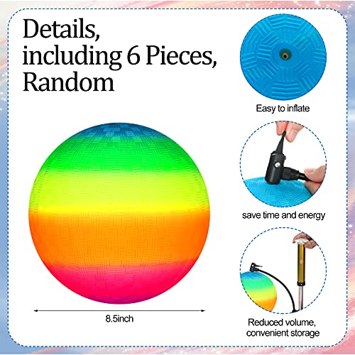6 Pieces 8.5 Inch Rainbow Playground Balls For Kids Adults Colorful Rubber Bouncy Balls Dodgeball Kickballs Handballs Inflatable Balls Exercise Yoga Balls For Indoor And Outdoor Games #TOP1