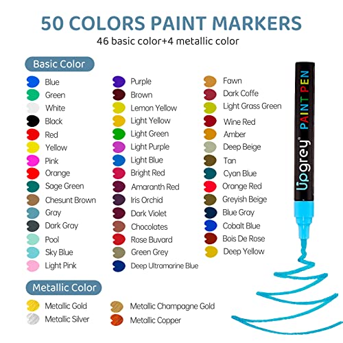Upgrey Paint Markers Paint Pens, Oil-Based Pen 50 Pack, Oil Painting Marker, Quick Dry And Permanent, Waterproof Pen Set For Rock Painting, Stone, Wood, Fabric, Plastic, Canvas, Glass, Mugs, Diy #TOP1