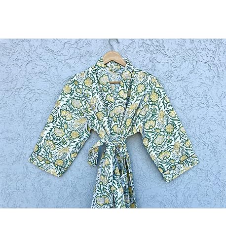Image of Hand block print Cotton Kimono bikini cover up,Indian Hand block print Cotton Bath Robe,Swim Wear,Nighrwere Dressing Gown