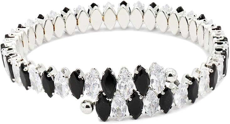 Lavencious Rhodium Plated With Marquise CZ Cuff Bracelets for Women Size Adjustable for 6" to 8"