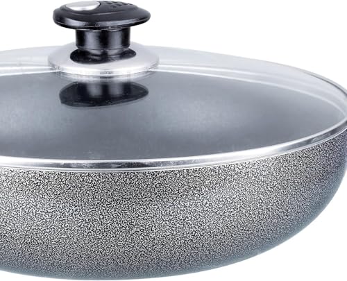 Wok de aluminio antiadherente con tapa, 10 pulg, gris miniatura 2
