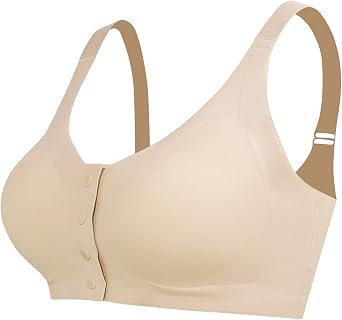 Lervanla Post Surgery Mastectomy Bra with Pockets, Front Closure Wirefree Seamless Bralette Daily Bra for Women