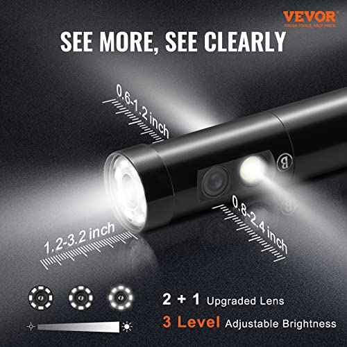 Image of VEVOR Triple Lens Inspection Camera with Light, 5 inch IPS Screen Industrial Borescope, 8X Zoom 1080P HD Split Screen, 10 LED Lights Scope Camera for Automotive, Plumbing(16.5FT)