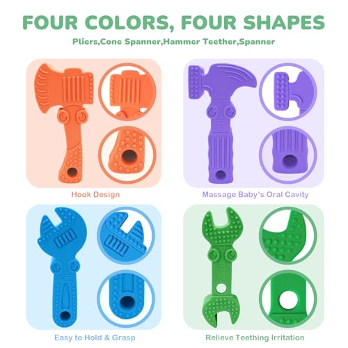 Image of TYRY.HU Baby Teething Toys for Babies, Baby Teether Toys, BPA Free Silicone Baby Molar Teether Chew Toys, Hammer Wrench Spanner Pliers for Boys Girls, Soft-Textured, Easy to Hold & Clean, 4 Packs