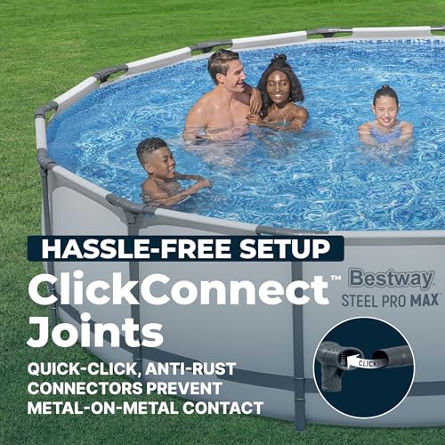 Image of Bestway Steel Pro MAX 14' x 42 inch Above Ground Swimming Pool Set with Pump | Durable Round Metal Frame Outdoor Backyard Pool, Puncture-Resistant Liner - Ladder and Cover Included, Gray
