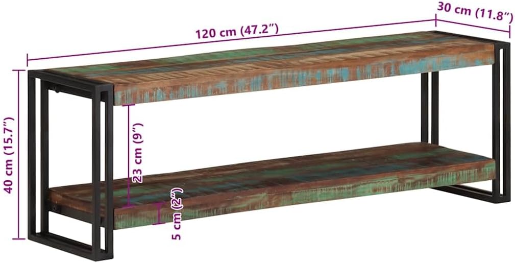 vidaXL Industrial Entertainment Unit - Solid Reclaimed Wood TV Stand with Mixed-Color Finish and Iron Frame - 47.2"x11.8"x15.7"