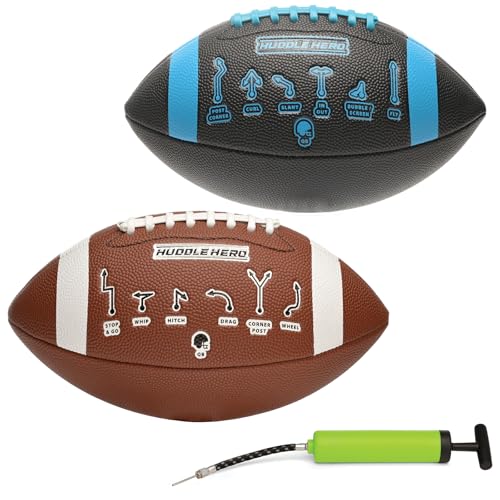 Xcello Sports Huddle Hero Junior Football 2-Pack w/Pump (Black/Blue and Brown/White)