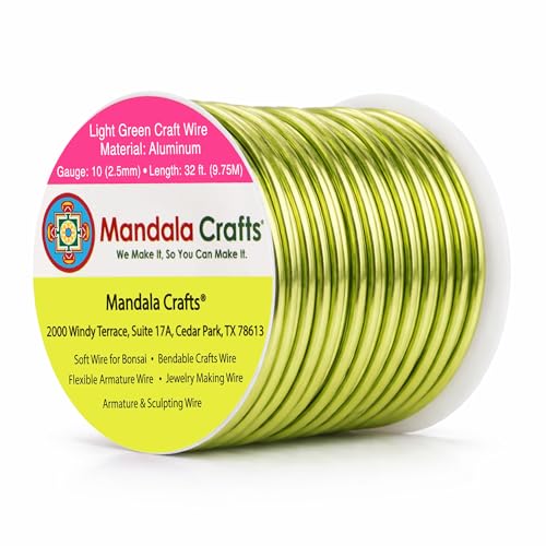 Image of Mandala Crafts 10 Gauge Anodized Aluminum Craft Wire for Jewelry Making - 32 FT Colored Flexible Light Green Wire - Bendable for Bonsai Armature Crafting Sculpting