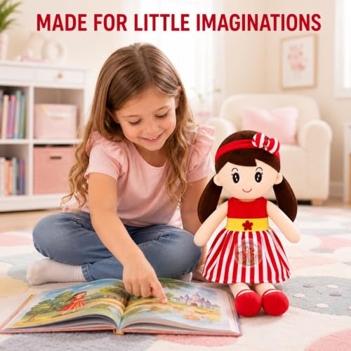 Image of Cute Doll 45 cm for Kids, Soft Plush Doll with Stylish Dress, Huggable Stuffed Toy for Girls and Boys, Birthday Gift, Room Decor & Pretend Play and Storytelling Companion, Red Soft Toy