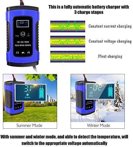 Car Battery Charger and Maintainer, 12V/6Amp Automatic Battery Charger with Charge, Maintain and Repair Functions for Most Types of Lead Acid Batteries, Blue