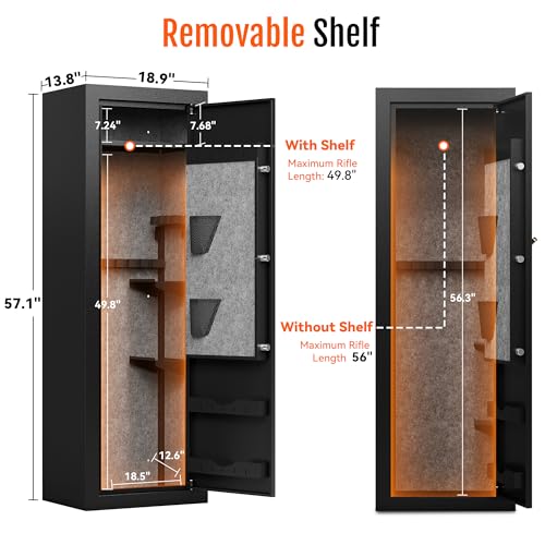 25 Biometric Gun Safe for Rifles and Pistols, Large Gun Cabinet for Home Rifle, Quick Access Gun Safe with Fingerprint, Removable Shelf & Pistol Pocket, No Assembly Required thumbnail 2