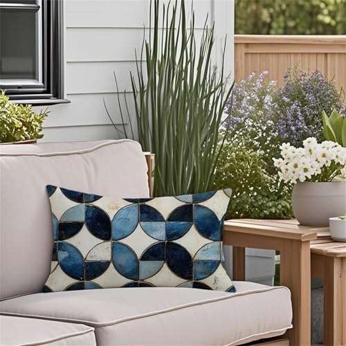 Housse de coussin 40x70 cm bleu imperméable en lin E-8470