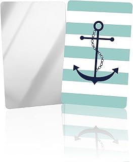 DOME-SPACE Compact Card Mirror, Unbreakable Stainless Steel Makeup Mirror Nautical Anchor Coastal Rustic Turquoise Striped Rectangular Handheld Small Travel Mirror for Camping, Travelling