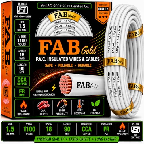 Image of 1.5 sqmm Single Core Copper Electrical Wire, 90 Meter (White) | Heat Resistant & Flame Retardant (FR) | Lead-Free LSH House Wire for Home & Industrial Use