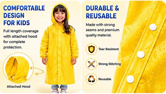Image of Kids Waterproof & Lightweight EVA Raincoat with Hooded Full Body Rain Protection for Boys and Girls Reusable Rain Wear Pack of 1