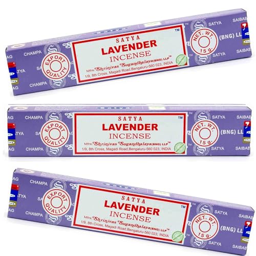 Original Satya Lavender Incense Sticks Pack of 3X 15G for Aromatherapy, Spa, Yoga, Weddings, Meditation, Healing, Positivity and Relaxation by Greensense